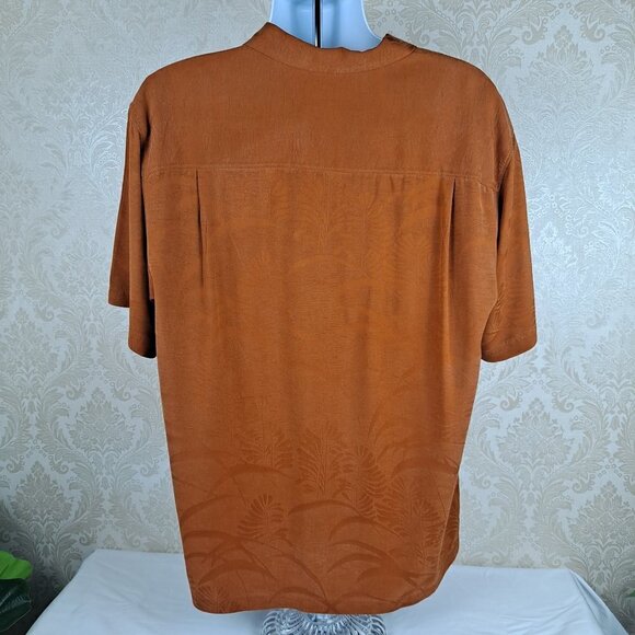Tommy Bahama Size Large 100% Silk Rust Color Button Front Short Sleeve Shirt - Picture 7 of 13